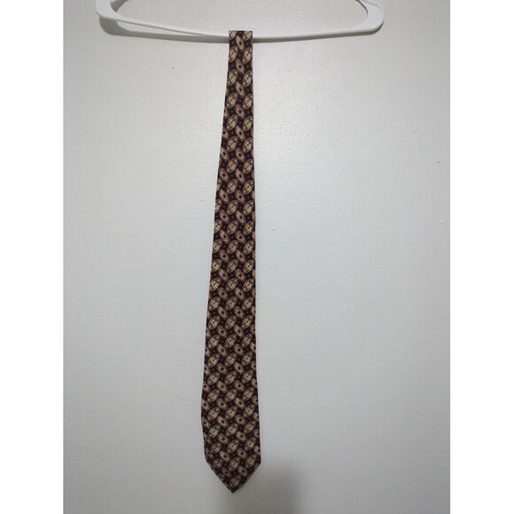 Geoffrey Beene Mens 100% Silk Tie Necktie Brown Red Abstract - Picture 1 of 6